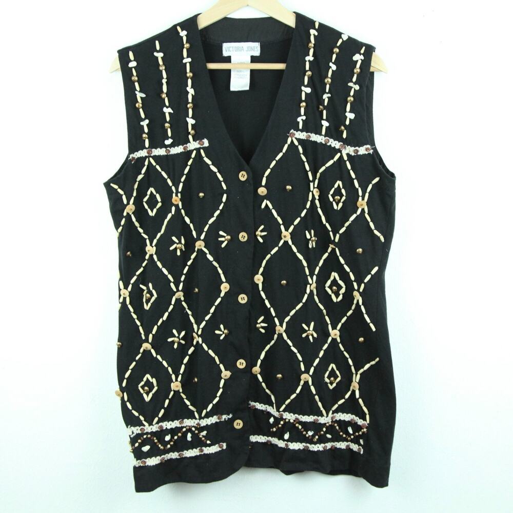 Vintage‎ Large Long Vest Beaded Boho Western 90s Embellished Artsy 90s Rodeo